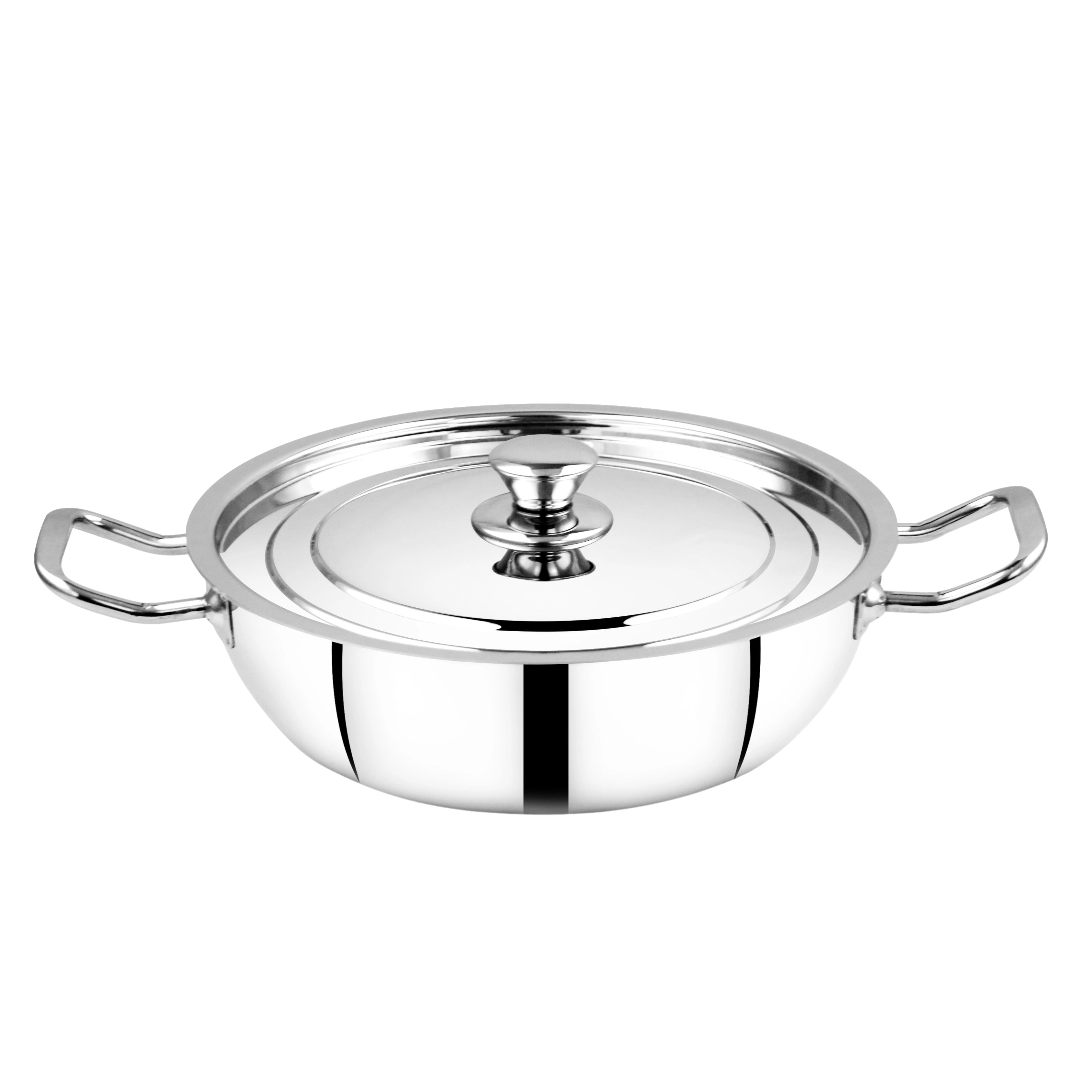 MAHAA Classic Stainless Steel Kadai + Lid | Cook & Saute Curries, Dal, Pasta, Frying | Gas & Induction Compatible | Cool Touch Handle and Knob | 22CM / 24CM